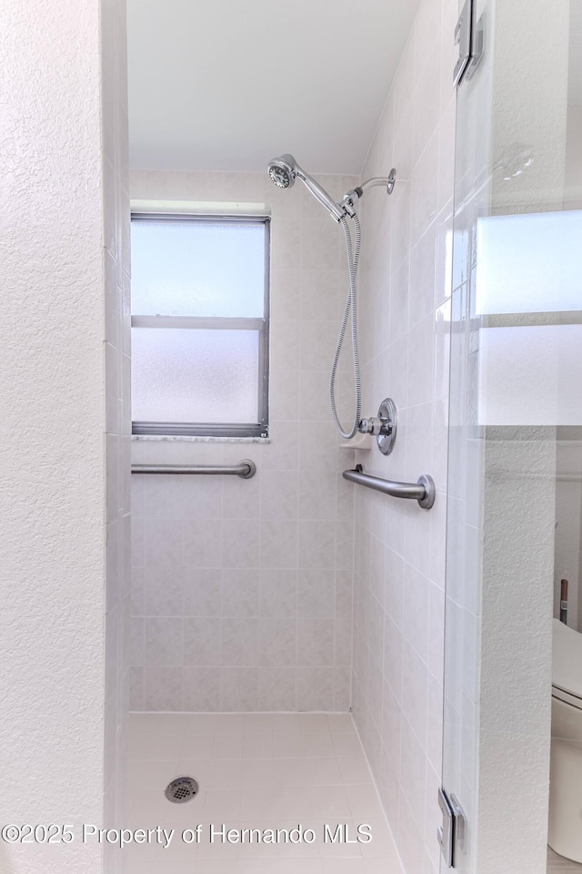 bathroom featuring a shower stall and toilet