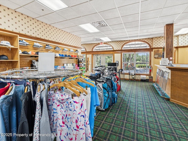 miscellaneous room featuring carpet and a drop ceiling