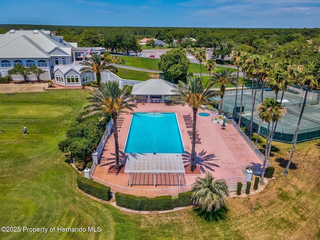 aerial view of a pool