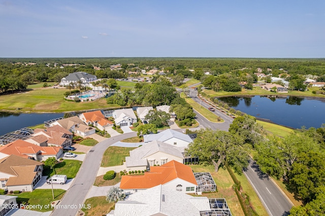 aerial perspective of suburban area with a large body of water