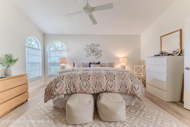 bedroom featuring wood finished floors and ceiling fan