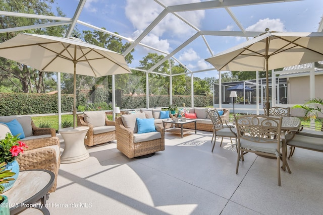 view of patio / terrace with an outdoor hangout area and a lanai