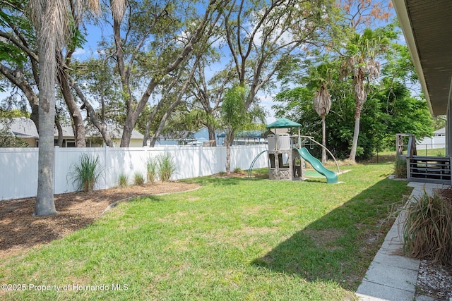 view of yard featuring a playground