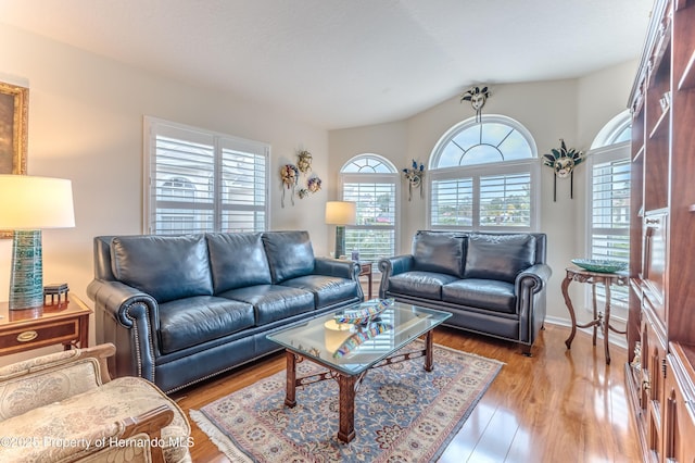 11750 Teapot Ct, Spring Hill, FL 34609 - living area with light wood-style flooring, lofted ceiling, and baseboards