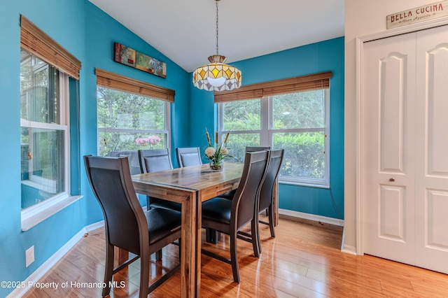 11750 Teapot Ct, Spring Hill, FL 34609 - dining room featuring lofted ceiling, baseboards, and wood finished floors