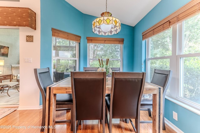 11750 Teapot Ct, Spring Hill, FL 34609 - dining space with wood finished floors, baseboards, and vaulted ceiling