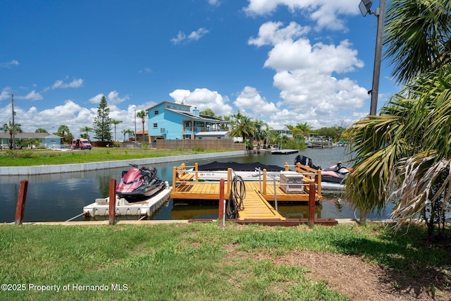 dock area with a water view