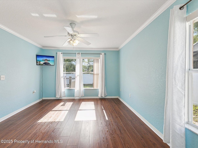 6076 Shiprock Ave, Spring Hill, FL 34608 - unfurnished room featuring healthy amount of natural light, ceiling fan, hardwood / wood-style flooring, and crown molding