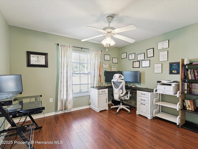 6076 Shiprock Ave, Spring Hill, FL 34608 - office with ceiling fan, dark wood-type flooring, baseboards, and a textured ceiling
