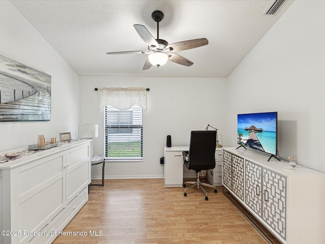 11350 Copley Ct, Spring Hill, FL 34609 - office space with light wood finished floors, ceiling fan, a textured ceiling, and baseboards