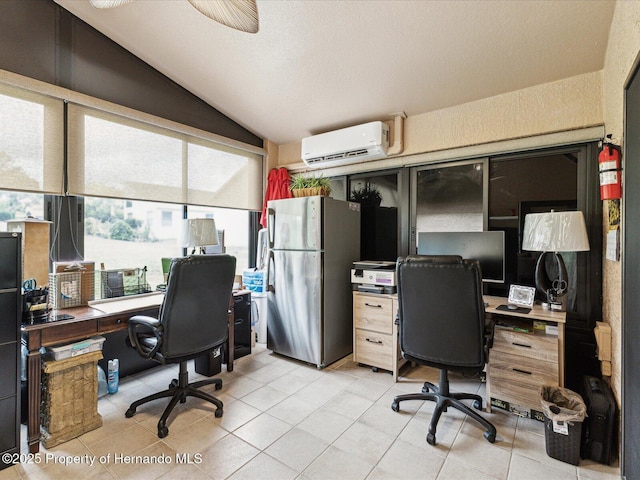 11350 Copley Ct, Spring Hill, FL 34609 - home office with a wall unit AC, vaulted ceiling, and light tile patterned floors