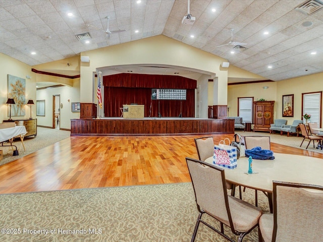 11350 Copley Ct, Spring Hill, FL 34609 - reception with lofted ceiling, ceiling fan, recessed lighting, and arched walkways