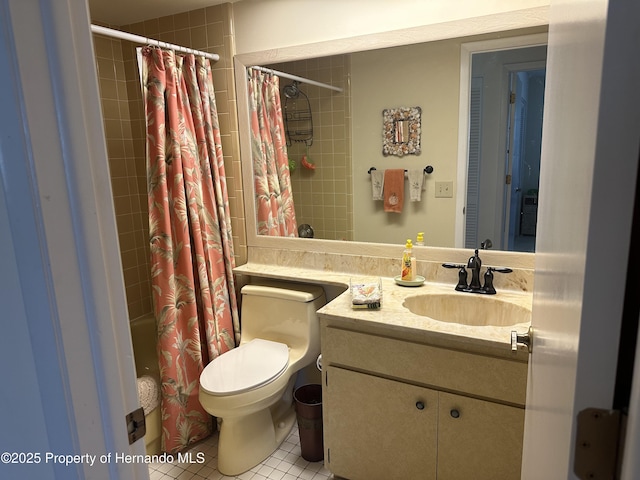 2351 Palm Springs Ct, Spring Hill, FL 34606 - bathroom with tile patterned flooring, vanity, toilet, and shower / bathtub combination with curtain