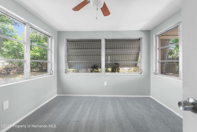 empty room featuring plenty of natural light, carpet flooring, and baseboards