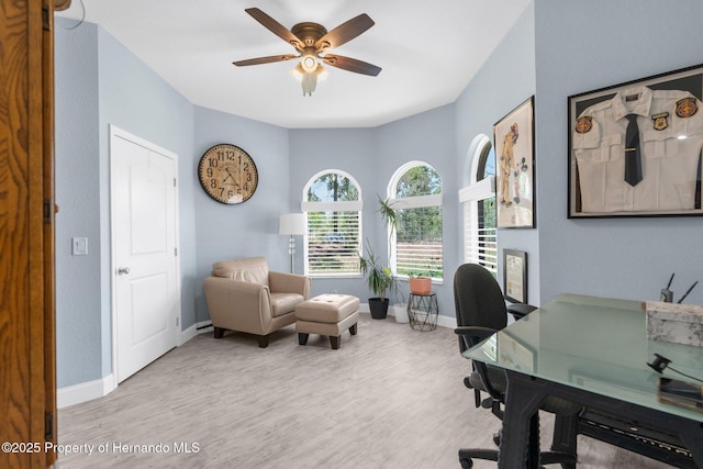 4960 Hidden Knob Trl, Spring Hill, FL 34609 - home office featuring wood finished floors, a ceiling fan, and baseboards