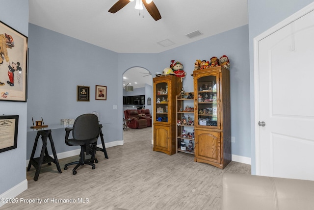 4960 Hidden Knob Trl, Spring Hill, FL 34609 - office area featuring ceiling fan, wood finished floors, and baseboards