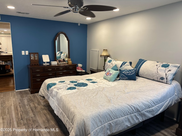 15693 Brookridge Blvd, Brooksville, FL 34613 - bedroom featuring wood finished floors, recessed lighting, and ceiling fan
