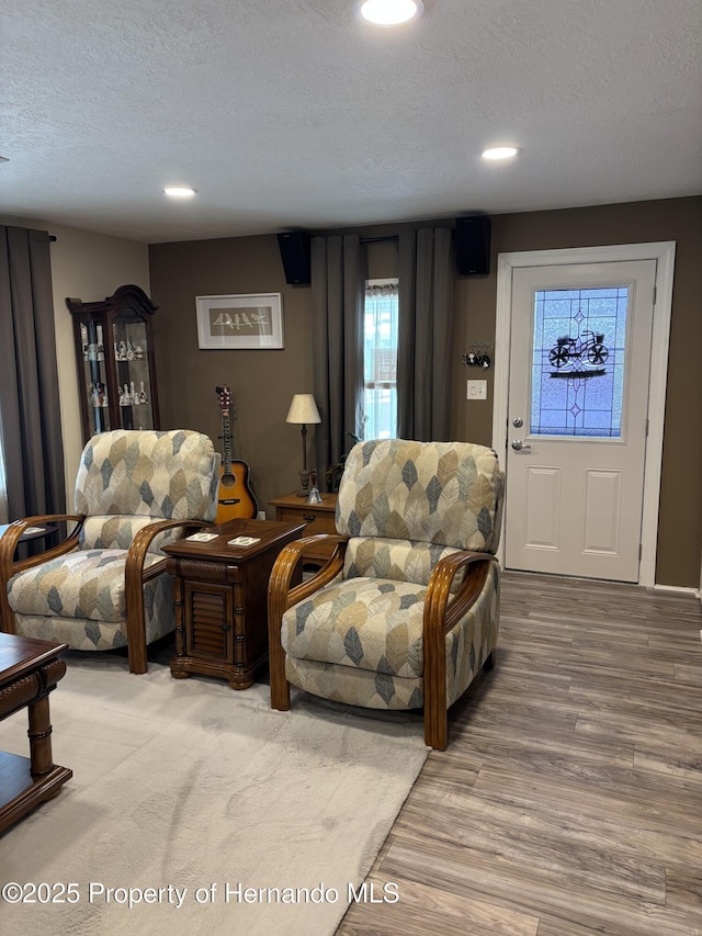 15693 Brookridge Blvd, Brooksville, FL 34613 - living room featuring a textured ceiling, wood finished floors, and recessed lighting