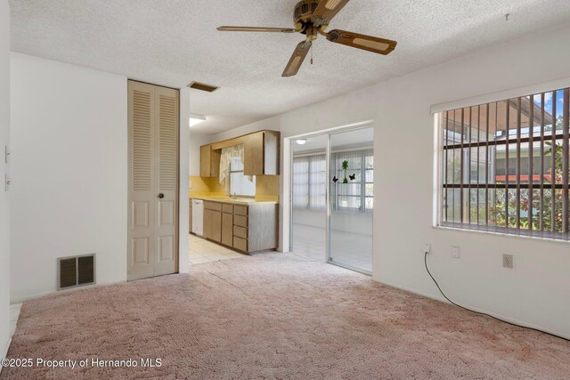 10820 Hachita Dr, Port Richey, FL 34668 - spare room featuring light colored carpet, a ceiling fan, healthy amount of natural light, a textured ceiling, and a sink
