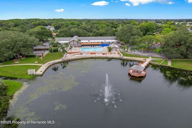 10820 Hachita Dr, Port Richey, FL 34668 - view from above of property with a large body of water, a pool area, and a forest