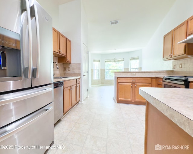 3095 Coronet Ct, Spring Hill, FL 34609 - kitchen featuring stainless steel appliances, a sink, tasteful backsplash, and light countertops