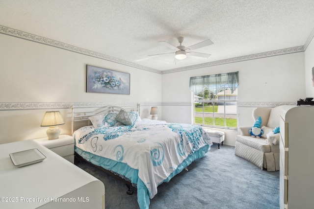 2183 Westchester Blvd, Spring Hill, FL 34606 - carpeted bedroom with a textured ceiling and ceiling fan