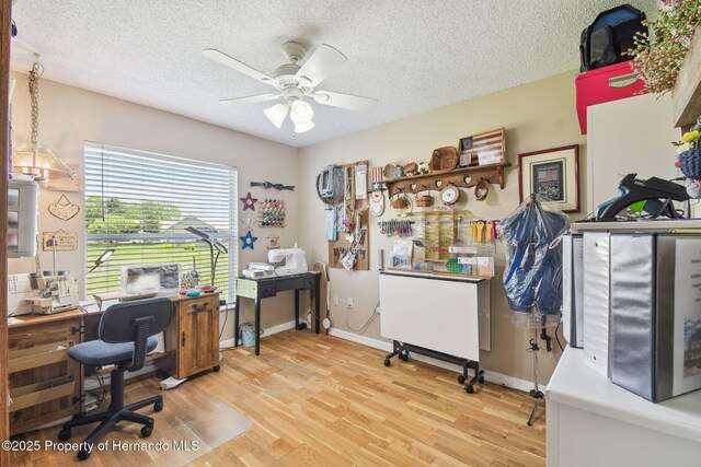 11752 Wheatfield Loop, Hudson, FL 34667 - office space with light wood-style flooring, ceiling fan, a textured ceiling, and baseboards