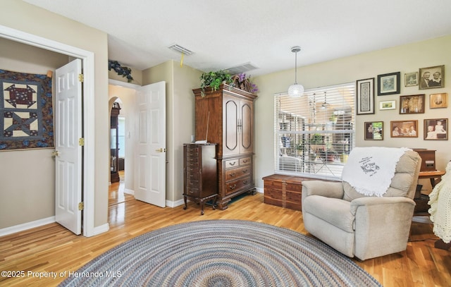 11752 Wheatfield Loop, Hudson, FL 34667 - living area featuring light wood finished floors, plenty of natural light, arched walkways, and baseboards