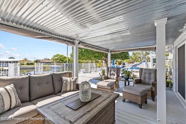 4387 6th Isle Dr, Hernando Beach, FL 34607 - wooden terrace featuring outdoor lounge area and a water view
