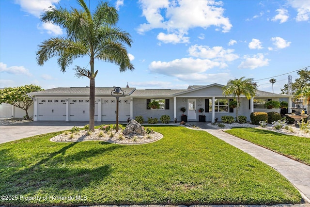 4387 6th Isle Dr, Hernando Beach, FL 34607 - ranch-style home featuring a garage, concrete driveway, and a front lawn