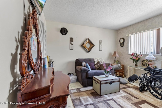 10267 Elgin Blvd, Spring Hill, FL 34608 - tiled living room featuring a textured ceiling