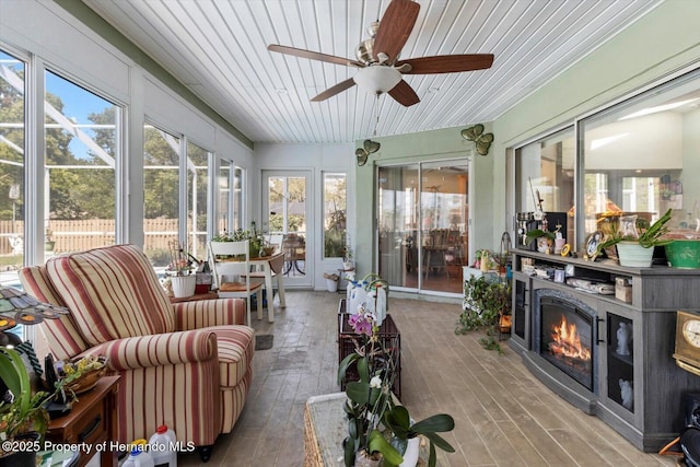 10267 Elgin Blvd, Spring Hill, FL 34608 - sunroom / solarium with ceiling fan, plenty of natural light, wooden ceiling, and wood-type flooring