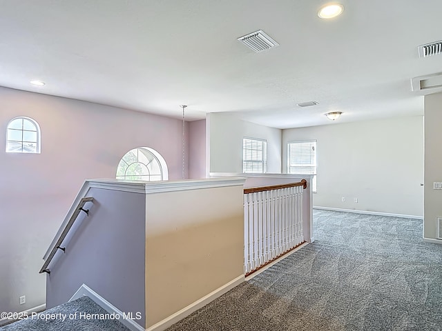 14137 Wake Robin Dr, Brooksville, FL 34604 - hallway featuring an upstairs landing, plenty of natural light, carpet, baseboards, and recessed lighting