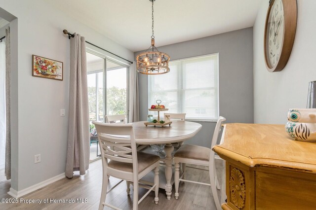 224 W Rexford Dr, Beverly Hills, FL 34465 - dining room with light wood-style flooring, a chandelier, and baseboards