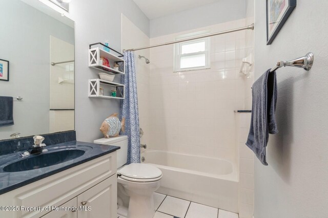 224 W Rexford Dr, Beverly Hills, FL 34465 - full bath featuring toilet, shower / tub combo with curtain, tile patterned floors, and vanity