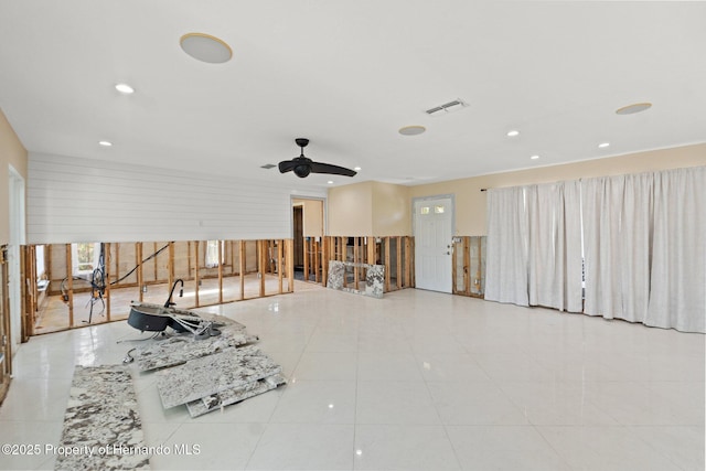 3226 Gardenia Dr, Hernando Beach, FL 34607 - empty room featuring recessed lighting, ceiling fan, and tile patterned floors