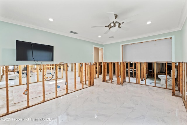 3226 Gardenia Dr, Hernando Beach, FL 34607 - miscellaneous room with ornamental molding, ceiling fan, and recessed lighting