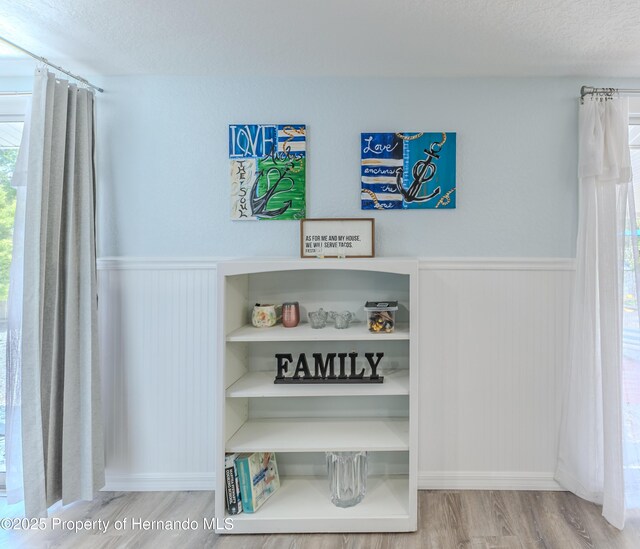 5507 Darlene St, Weeki Wachee, FL 34607 - detailed view of wainscoting, wood finished floors, a textured ceiling, and baseboards