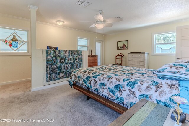 5507 Darlene St, Weeki Wachee, FL 34607 - carpeted bedroom with crown molding, baseboards, and ceiling fan