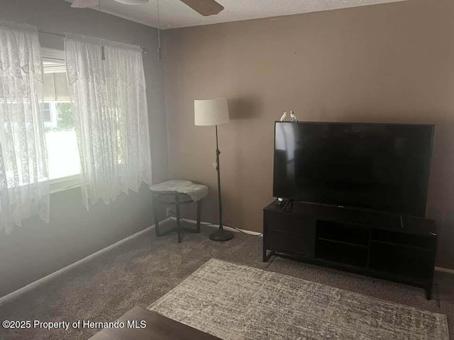 12801 Winding Way, Hudson, FL 34667 - living room with carpet, ceiling fan, and baseboards