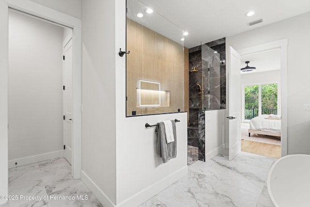 4522 Majestic Hills Loop, Brooksville, FL 34601 - ensuite bathroom with marble look tiles, a marble finish shower, and recessed lighting