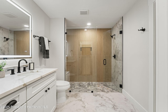 4522 Majestic Hills Loop, Brooksville, FL 34601 - bathroom featuring vanity, a stall shower, recessed lighting, and marble finish flooring