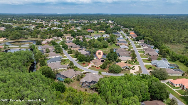 8308 Mobile Cir, Weeki Wachee, FL 34613 - aerial perspective of suburban area with a forest and a nearby body of water