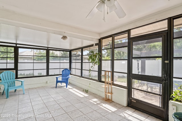 1038 Shenandoah Ln, Spring Hill, FL 34606 - unfurnished sunroom featuring a ceiling fan and tile patterned floors