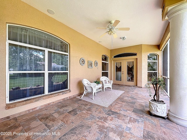 13417 Whitehaven Ct, Spring Hill, FL 34609 - view of patio featuring ceiling fan and french doors