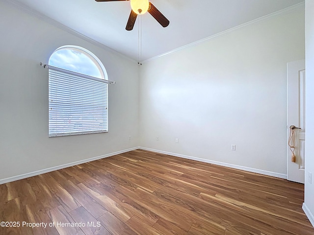 13417 Whitehaven Ct, Spring Hill, FL 34609 - unfurnished room featuring ceiling fan, crown molding, wood finished floors, and baseboards