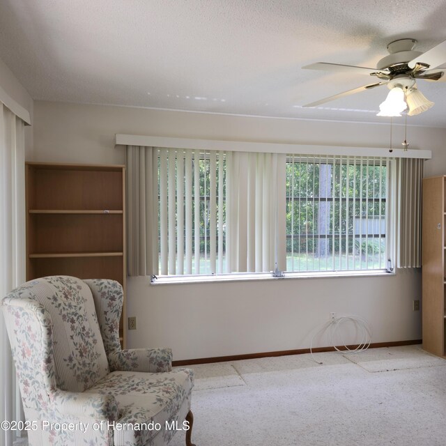 2226 Giralda Ave, Spring Hill, FL 34606 - living area with plenty of natural light, baseboards, carpet floors, and a ceiling fan
