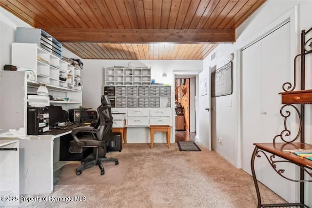 39127 Pretty Pond Rd, Zephyrhills, FL 33540 - carpeted office featuring wood ceiling with exposed beams