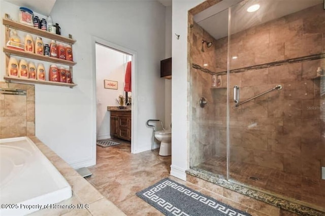 39127 Pretty Pond Rd, Zephyrhills, FL 33540 - bathroom with a stall shower, toilet, and vanity