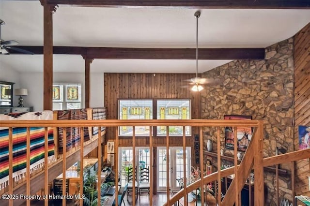 39127 Pretty Pond Rd, Zephyrhills, FL 33540 - interior space with wood walls and beam ceiling